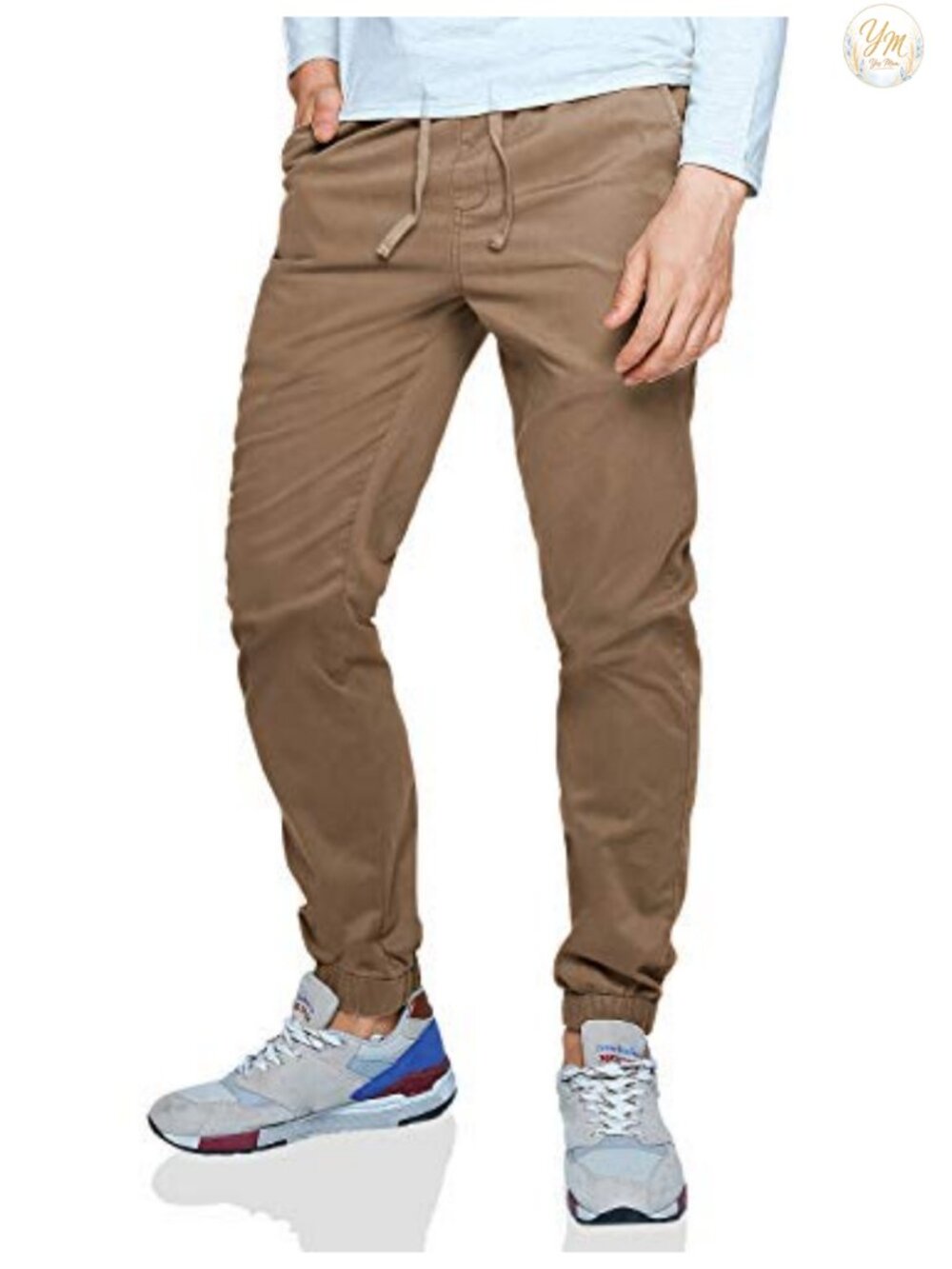 Men's 100% Cotton Chino Jogger Pants Slim Tapered Drawstring Casual